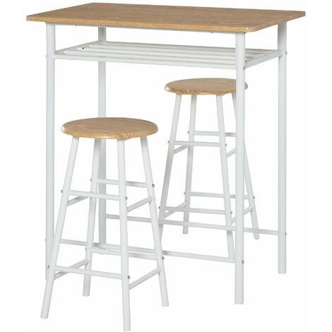 Set Tavolo Alto 80x50x90 cm e 2 Sgabelli Bianco