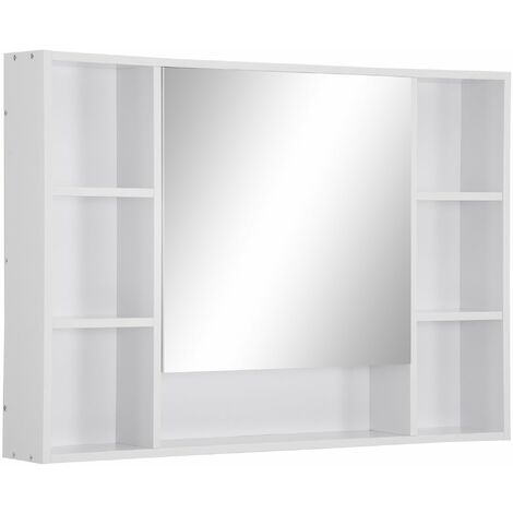 Pensile da Bagno con Anta a Specchio 100x15x70 cm in MDF Bianca