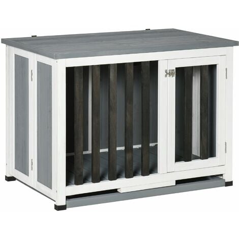 Gabbia Pieghevole per Cani Max 15 Kg 84,5x51,4x61 cm in Legno Bianco e  Grigio