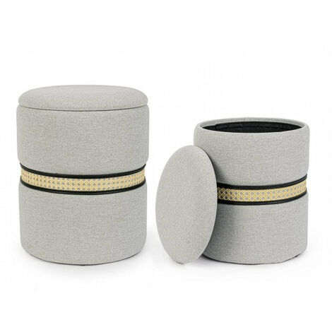 Set 2 Pouf Contenitore in Poliestere Karina Grigio Chiaro