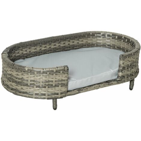 Cuccia per Cani 74x42x21 cm con Cuscino in Rattan PE Marrone e Grigio