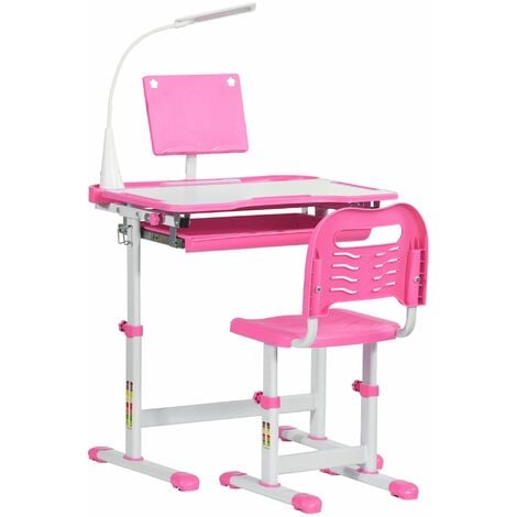 Banco Scuola con Sedia per Bambini con Lampa LED e Leggio Rosa