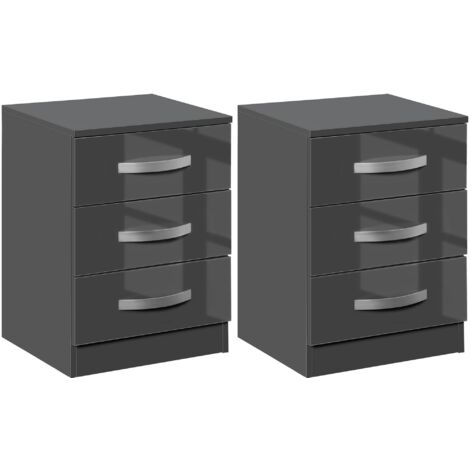 Set 2 Comodini 3 Cassetti 40x36x56 cm in Truciolato Grigio (1/5)