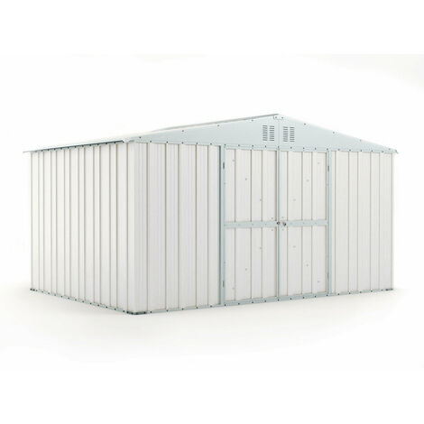 Casetta Box da Giardino in Lamiera di Acciaio Porta Utensili 403x269x217 cm Enaudi Bianco