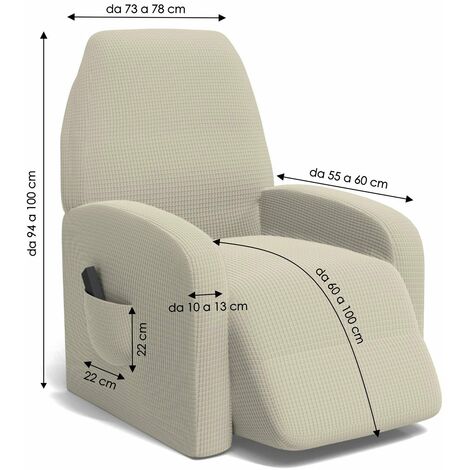 Copripoltrona Reclinabile Elasticizzato Taglia Unica con Tasca Laterale  Tortora