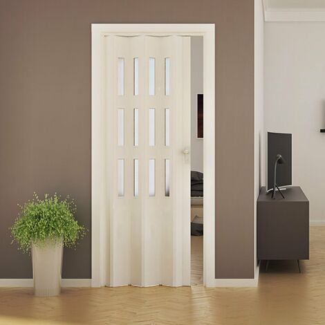 Porta a Soffietto da Interno 88,5x214 cm in PVC con Vetro Florance Bianca