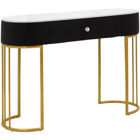 Consolle Fissa 1 Cassetto 100x43x74 cm in Metallo e Tessuto Imbottito Nero (1/5)