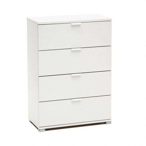 Cassettiera 4 Cassetti Bianca 60x38x85 h cm in Truciolare bilaminato Bianco