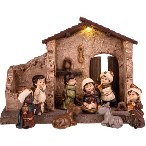 Natività con capanna di legno 19.2 cm
