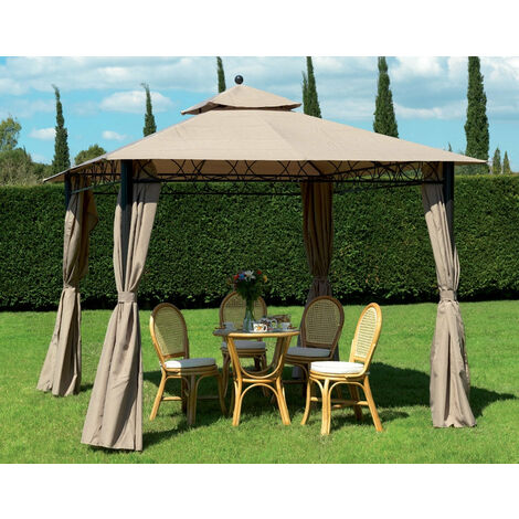 Gazebo da Giardino in Acciaio 3x3m Teli in Poliestere Bauer Beige (1/2)