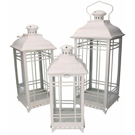 Set 3 Lanterne in Metallo crema quadra