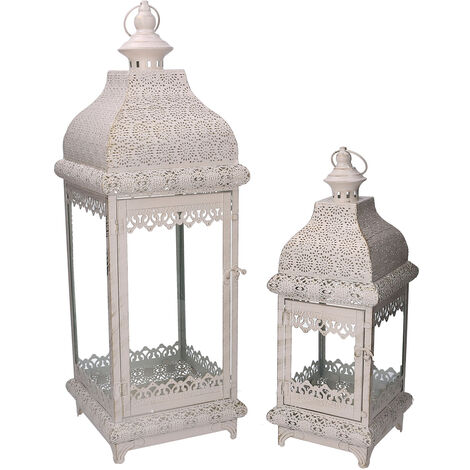Stonebriar Set Di 2 Lanterne Decorative In Legno Naturale E Metallo Con Uragano, Per Interni Ed Esterni