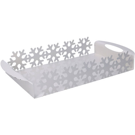 Vassoio in Metallo fiocco neve bianco rettangolare cm 41x20xh6,5