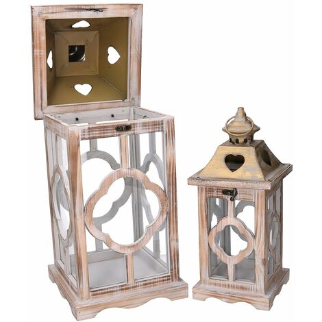 TIMRIS Set Di 2 Lanterne Decorative Rustiche In Legno Di Abete, Stile Country, Per Interni/Esterni