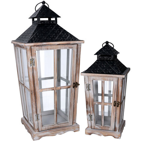 Set 2 Lanterne in Legno sbiancato rettangolare