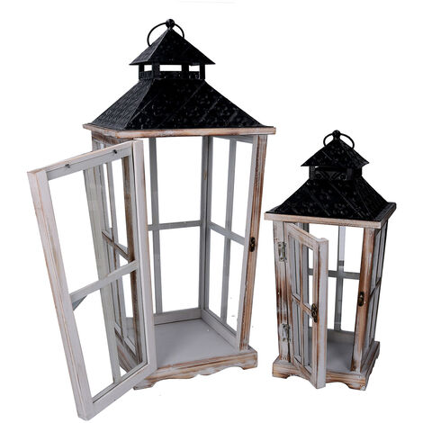 Set Di 2 Lanterne Decorative A Forma Di Ancora In Legno Di Mandorla Marrone Per Corona Avvento