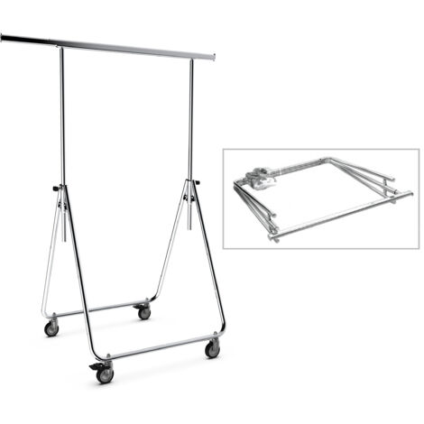 Stender Appendiabiti Pieghevole Estensibile 85/130x70x95/160 in Acciaio Cromato con Ruote (1/3)