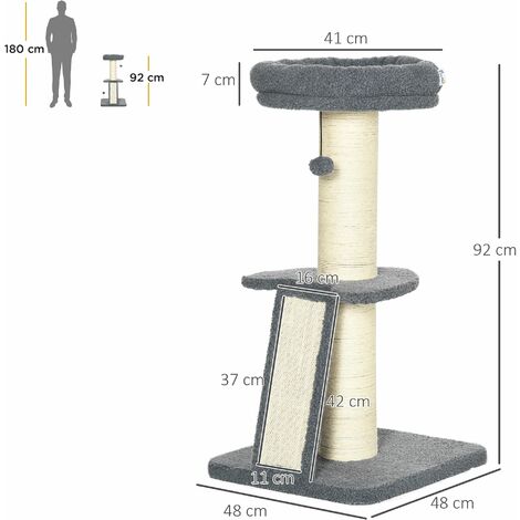 Torre per Gatti Tiragraffi 48x48x92 cm con Palline e Posatoi in Sisal e  Finto Vello d