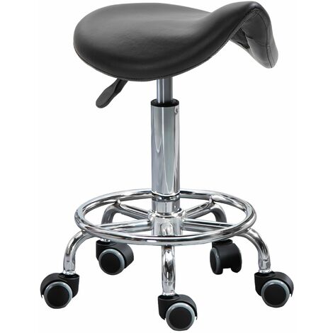 Sgabello con 5 Ruote 36,2x37,5x51-66 cm Seduta Ergonomica Imbottita in Gommapiuma Nero (1/5)