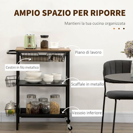 Carrello Cucina 3 Ripiani QWORK - Acciaio Inox, Ruote Con Freni, 75x40x83.5 Cm - Perfetto Per Casa E Ristorante! - Foto 9