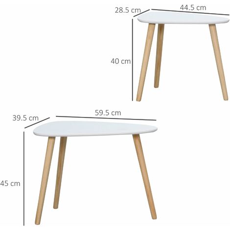 Set 2 Tavolini Da Salotto Impilabili Nordici - Bianco, Gambe In Legno, Per Soggiorno