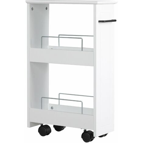 Carrello Salvaspazio Multiuso 42,5x20,3x66,7 cm in Legno MDF e Ruote Bianco