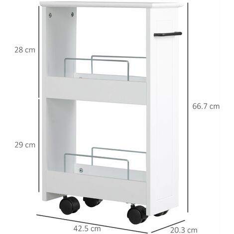 Carrello Salvaspazio Multiuso 42,5x20,3x66,7 cm in Legno MDF e Ruote Bianco