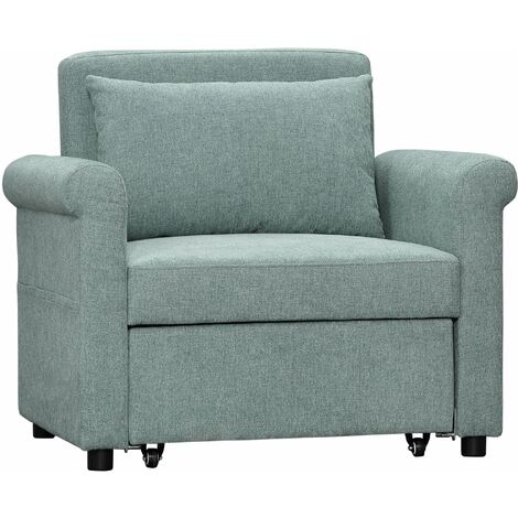 Poltrona Letto Singolo Schienale Regolabile 96x84,5x87,5 cm in Tessuto effetto Lino Verde