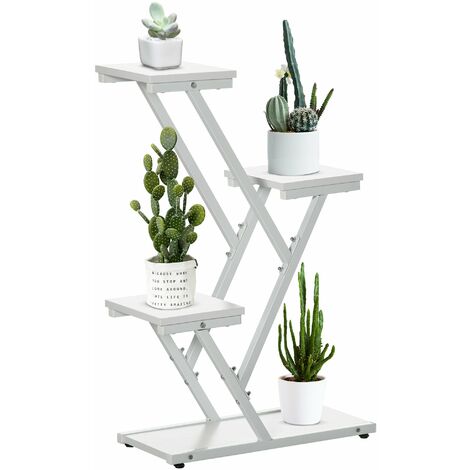 Scaletta Portavasi a 4 Livelli per Interni ed Esterni 50,5x24x81 cm in MDF e Acciaio Bianco (1/5)