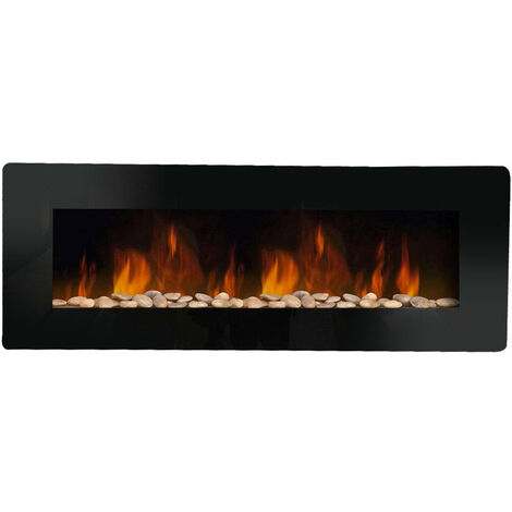 Camino Elettrico da Parete Effetto Fiamma 127x11x50 cm 900W/1800W Nero