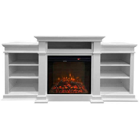 Camino Elettrico da Pavimento Effetto Fiamma 179x48x85 cm 900W/1800W in Legno Bianco