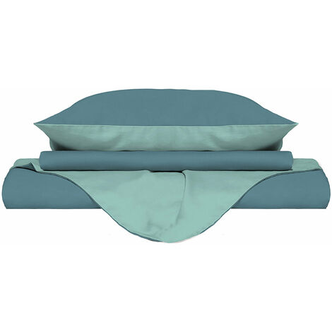 Copripiumino Matrimoniale con Sacco e Federe Doubleface Ottanio/Verde Acqua