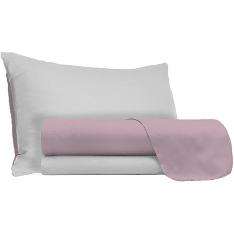 Set Lenzuola 1 Piazza e Mezzo Sopra Sotto e Federe Doubleface Rosa Antico/Grigio Chiaro
