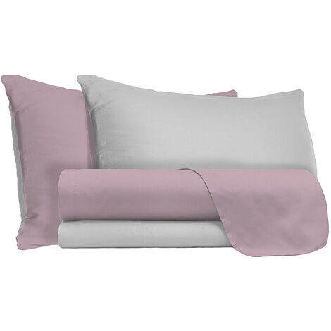 Set Lenzuola Matrimoniale Sopra Sotto e Federe Doubleface Rosa Antico/Grigio Chiaro
