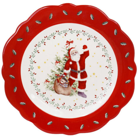 Vassoio Decorativo Natalizio Rotondo In Metallo Oro - Diametro 28", Per Tavola, Albero E Arredamento Festivo