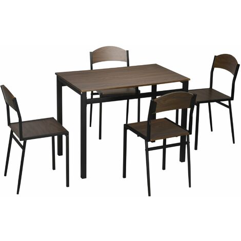 Tavolo Rettangolare e 4 Sedie da Giardino in Acciaio e MDF Nero e Rovere (1/5)