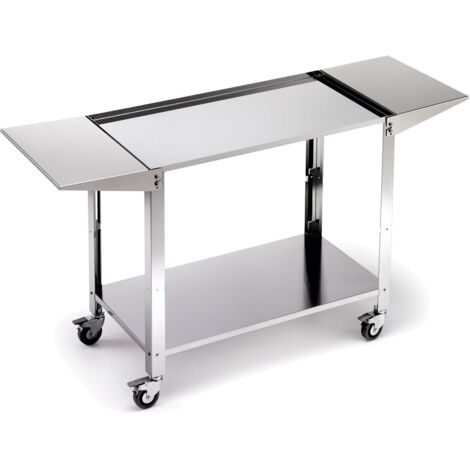 Carrello in Acciaio Inox con Mensole Laterali Richiudibili e Ruote Ompagrill 46141