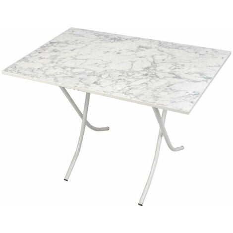 Tavolo pieghevole 60x90x75 cm marmo bianco e gambe bianco