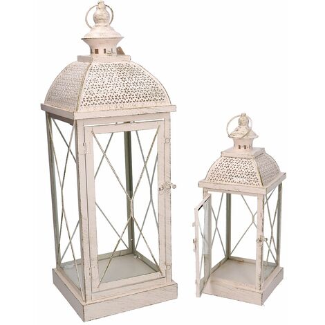 Set 2 Lanterne in Metallo crema oro quadro