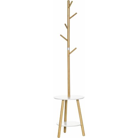 Appendiabiti da Ingresso 39,5x39,5x171 cm 5 Ganci con Tavolino in MDF e Alluminio Legno e Bianco (1/5)