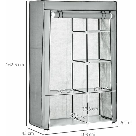 Armadio Guardaroba da Campeggio 103x43x162,5 cm 6 Ripiani Aperti e un  Appendino in Tessuto non