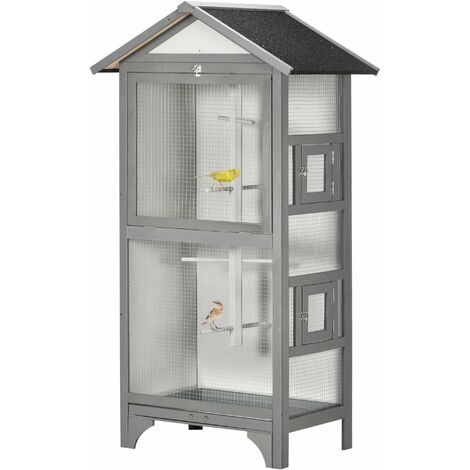 Voliera Gabbia per Uccelli da Esterno 80,5x57x158,5 cm Tetto in Asfalto in Legno di Abete Grigio Chiaro