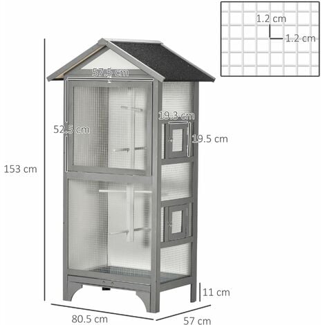 Voliera Gabbia per Uccelli da Esterno 80,5x57x158,5 cm Tetto in Asfalto in Legno di Abete Grigio Chiaro