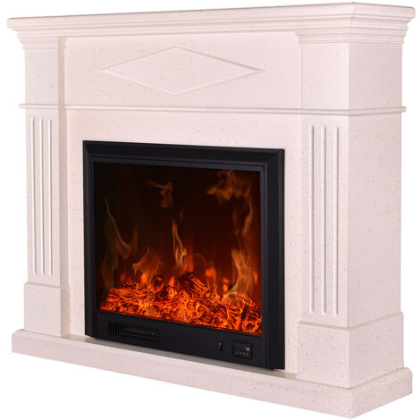 Camino Elettrico da Pavimento 110x130x33 cm Effetto Fiamma 1500W Atena Panna