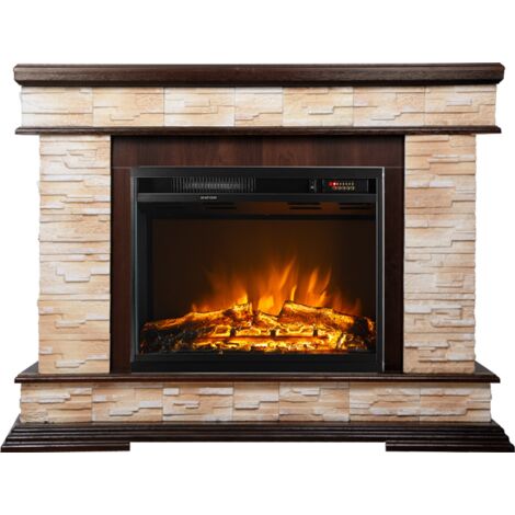 Camino Elettrico da Pavimento 88x118x30,5 cm Effetto Fiamma 1500W Stone &  Lorance Noce