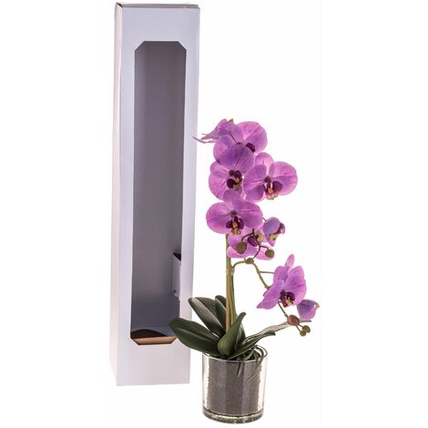 Outsunny Vaso con Fiori Finti di Phalaenopsis Viola e Bianchi, Pianta Finta  Decorativa Interni ed Esterni Alta 45cm Bianchi