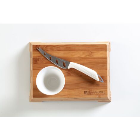 CIOTOLINA BIANCA IN CERAMICA CON BASE IN LEGNO BAMBOO!APERITIVO PERFEATTO - Doni Bomboniere