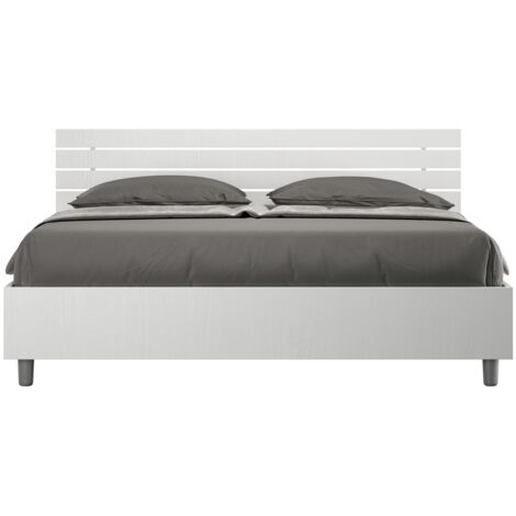 Letto Matrimoniale 160x190 cm Senza Rete Testata Doghe Inclinata Ankel Frassino Bianco (1/5)