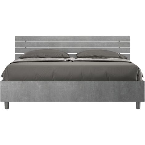 Letto Matrimoniale 160x190 cm con Rete e Contenitore Testata Doghe Dritta Ankel Cemento