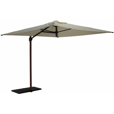 Ombrellone da Giardino Decentrato 2,5x2,5m Palo in Alluminio Effetto Legno Tessuto Poliestere Trend Wood Ecru